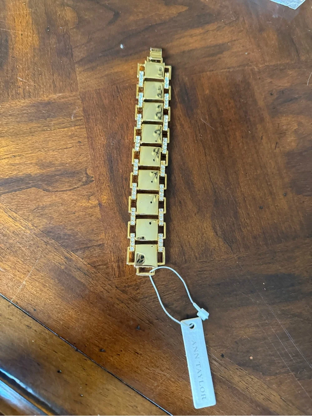 Ann Taylor Gold Toned Link Bracelet with Crystal Accents